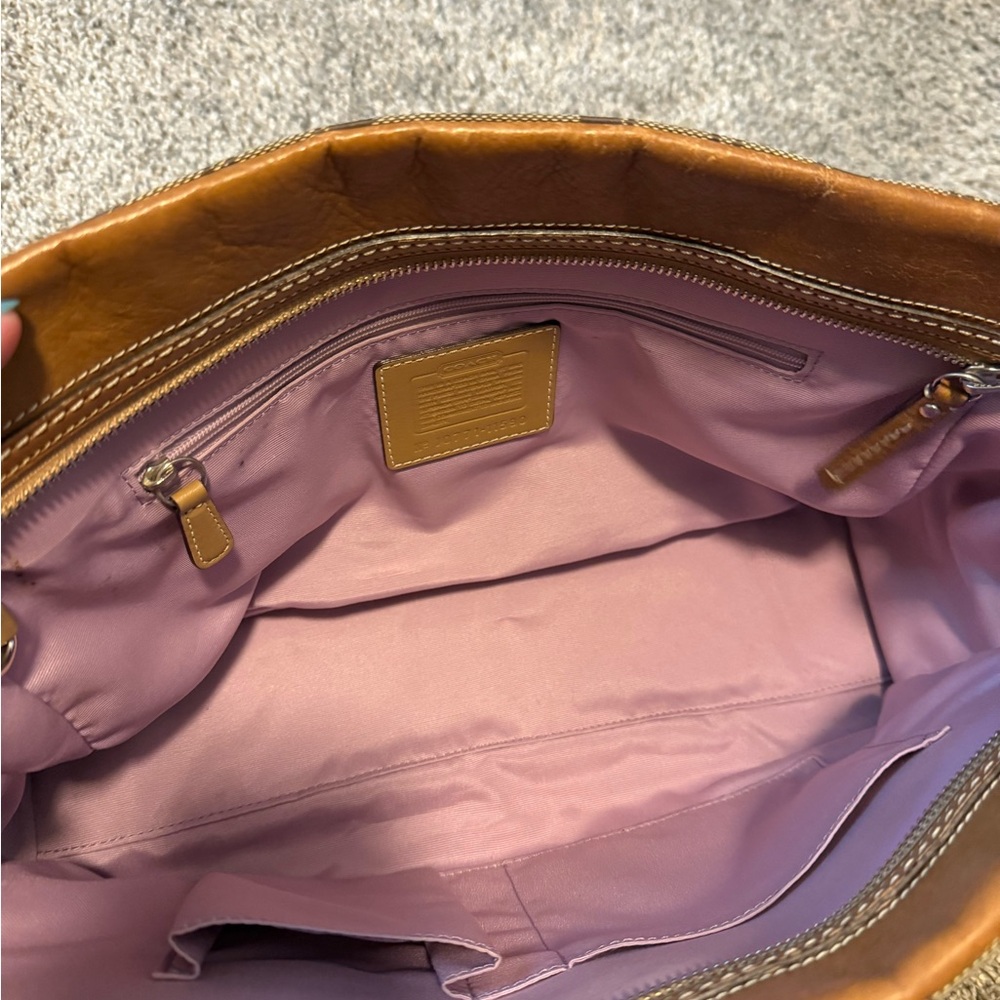 Vintage Coach signature brown and tan leather & canvas top handle tote bag - Picture 15 of 17